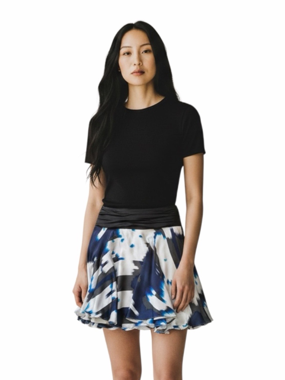 Reiss Silk Skirt Womens 8 Blue Abstract Print Flowy Mini A-Line